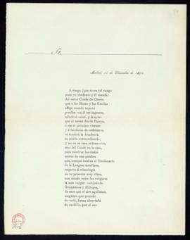 Invitación en verso del conde de Cheste al almuerzo del director [de 1896], escrita por Manuel de...