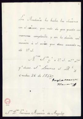 Carta de José de Carvajal y Lancáster a Francisco Antonio de Angulo en la que aprueba las eleccio...