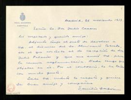 Carta de Emilio García Gómez a Julio Casares con la que le devuelve, sin objeción por su parte, e...
