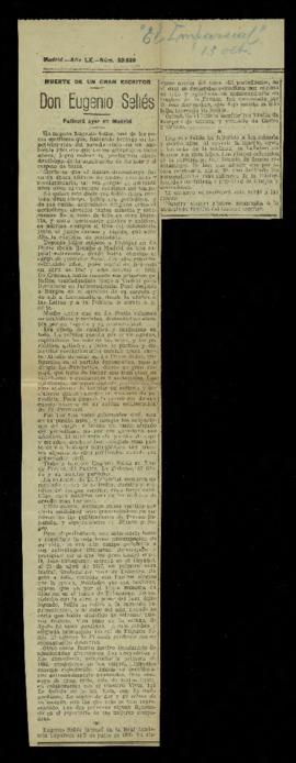 Recorte del diario El Imparcial de 13 de octubre de 1926, con la noticia del fallecimiento de Eug...