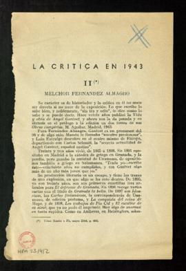 La crítica en 1943. II Melchor Fernández Almagro