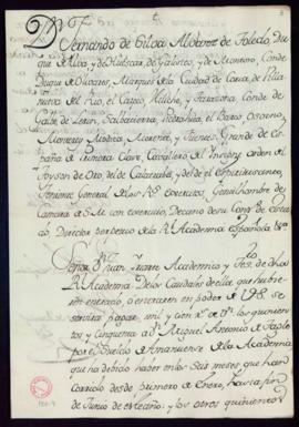 Libranza de 1100 reales de vellón a favor de Miguel Antonio de Tagle, por el sueldo de amanuense,...