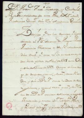 Aprobación de las cuentas de la Academia desde el 15 de abril de 1751 hasta el 18 de marzo de 1752