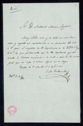 Carta de J[osé] M[aría] Gabancho a Antonio María Segovia en la que le indica el importe de una li...