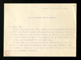 Carta de la carta del oficial de Secretaría a Federico Carlos Krutwig en la que le anuncia el env...