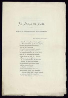 Poema de Dámaso Calvet titulado Al canal de Suez, dedicado al marqués de Molins