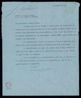 Carta de William J. Entwistle a Julio Casares en la que agradece el nombramieno como académico co...