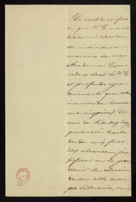 Carta de Emilio Castelar al secretario [Manuel Bretón de los Herreros] de agradecimiento a la Aca...
