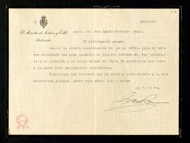Carta de Galo Ponte a Ramón Menéndez Pidal en la que excusa su asistencia al acto de la Academia ...