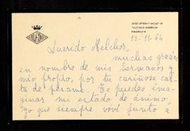 Carta de Carmen Herrero a Melchor Fernández Almagro en la que le agradece, en su nombre y en el d...