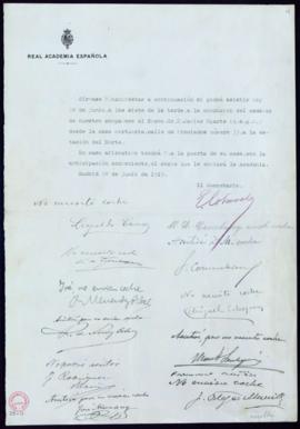 Consulta del secretario a los académicos sobre su asistencia al cortejo fúnebre de Javier Ugarte ...