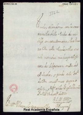 Carta del marqués de Villena [Mercurio Antonio López Pacheco] a Vincencio Squarzafigo en la que l...