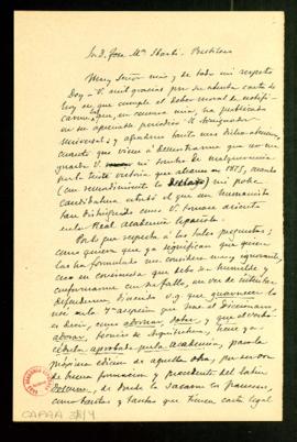 Copia del borrador de la carta de Pedro Antonio de Alarcón a José María Sbarbi sobre unas pregunt...