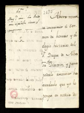 Minuta de la carta de Juan Trigueros al conde de Floridablanca en la que le pide que solicite al ...