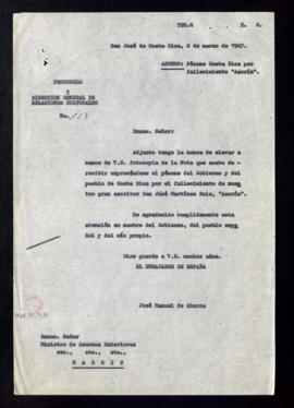 Copia del oficio de José Manuel de Abaroa, embajador de España, al ministro de Asuntos Exteriores...