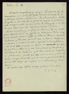 Minuta de la carta de [Emilio Cotarelo] en la que solicita el apoyo para su designación como sena...