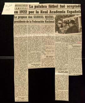Recorte de prensa del diario Marca con el artículo titulado La palabra fútbol fue aceptada en 192...