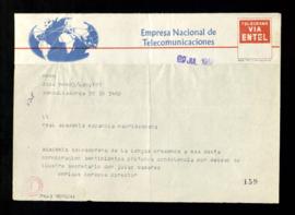 Telegrama de pésame del director de la Academia Salvadoreña de la Lengua, Enrique Córdova, por el...