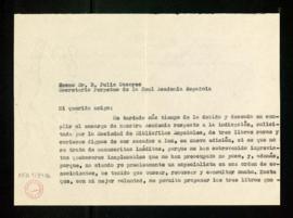 Copia sin firma de la carta de Melchor Fernández Almagro a Julio Casares sobre la solicitud de la...