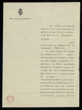Copia del oficio del secretario a Enrique Martínez Sobral, secretario de la Academia Mexicana, en...