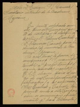 Minuta de la carta del secretario a Enrique F. [Fernández] Granados, secretario interino de la Ac...