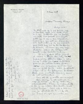 Carta de Maruja Mallo a Melchor Fernández Almagro con la que le manda varias tarjetas postales qu...