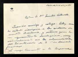 Carta del duque de Maura a Emilio Cotarelo en la que manifiesta que será un honor representar a l...