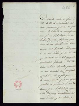 Carta de Pedro María de Olive al secretario [Francisco Antonio González] en la que se excusa por ...