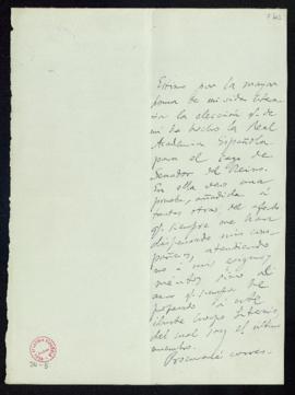 Carta de Marcelino Menéndez Pelayo al secretario, Mariano Catalina, de agradecimiento a la Academ...