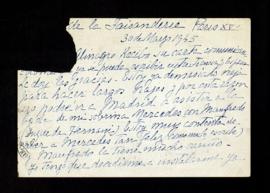 Postal de la infanta Eulalia a Melchor de Almagro en la que le dice que no podrá asistir a la bod...