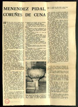 Recorte del diario ABC con el artículo Menéndez Pidal, coruñés de cuna, por José Luis Bugallal