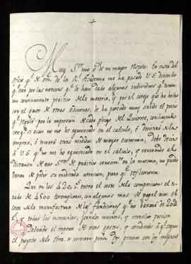 Carta de Rafael Sánchez de Aguilera a Juan Crisóstomo [Ramírez] Alamanzón en la que le informa de...