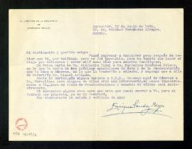 Carta de Enrique Sánchez Reyes, director de Biblioteca Menéndez Pelayo, a Melchor Fernández Almag...