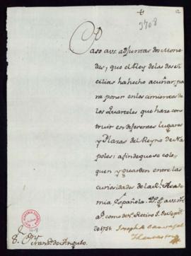 Carta de José de Carvajal y Lancáster a Francisco [Antonio] de Angulo con la que remite dos moned...