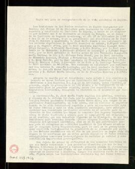 Copia del acta de 20 de diciembre de 1937 de reorganización de la vida académica en España