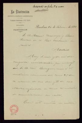 Carta de A[ntonio] García Llansó al secretario, Manuel Tamayo y Baus, con la que remite por encar...