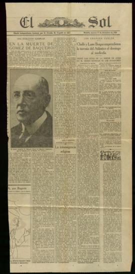 Recorte del diario El Sol de 17 de diciembre de 1927, con un artículo necrológico dedicado a Edua...