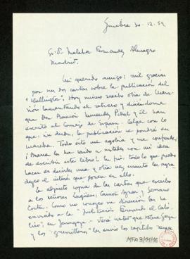 Carta de Pablo de Azcárate a Melchor Fernández Almagro en la que le agradece sus cartas sobre la ...