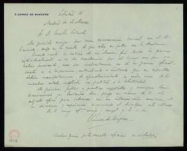 Carta de E[duardo] Gómez de Baquero al secretario, Emilio Cotarelo, en la que agradece oficialmen...