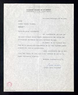 Carta de Pedro Lira Urquieta, secretario de la Academia Chilena de la Lengua, a Alonso Zamora Vic...