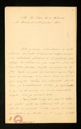Carta de Emilia Pardo Bazán a Pedro [Antonio] de Alarcón en la que explica algunas de sus razones...