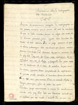Observaciones de Fernando de Velasco sobre el tratado de la Ortografía que compuso la Real Academ...