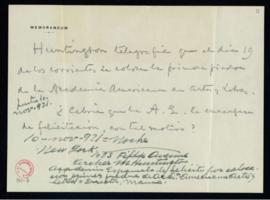 Nota sobre el telegrama de Huntington visto en la junta de 10 de noviembre de 1921