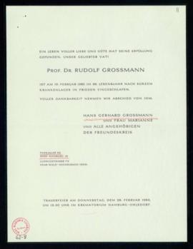 Tarjeta de Hans Gerhard Grossman con la noticia de la muerte de su padre tras una breve enfermedad