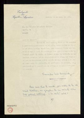 Carta de Francisco Luis Bernárdez a Melchor Fernández Almagro en la que le informa de que Homero ...