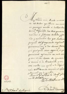 Carta de Francisco Carrasco a Francisco [Antonio] de Angulo en la que admite el encargo de la Aca...