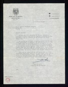 Carta de Luis A. Bolín, consejero de Información de la embajada de España en Washington, a Melcho...
