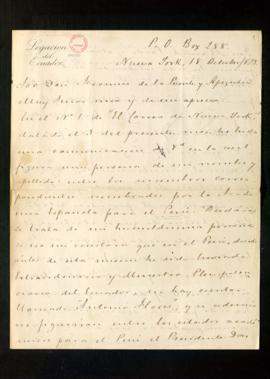 Carta de Antonio Flores a Fermín de la Puente Apezechea en la que le manifiesta haberse enterado ...
