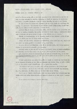 Copia de la última carta de Georgina Hübner a Juan Ramón Jiménez