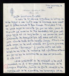 Carta de Manuel Mújica Laínez a Rafael Lapesa, secretario, en la que le envía su pésame personal ...